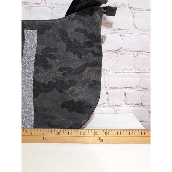 Koala Kanvas Mini City Bag Black Gray Camo Print Silver Metallic Stripe Strap - Picture 16 of 16